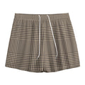 Brown And Beige Glen Plaid Print Mesh Shorts