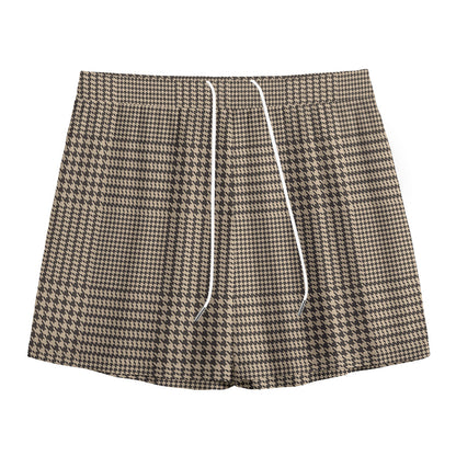 Brown And Beige Glen Plaid Print Mesh Shorts