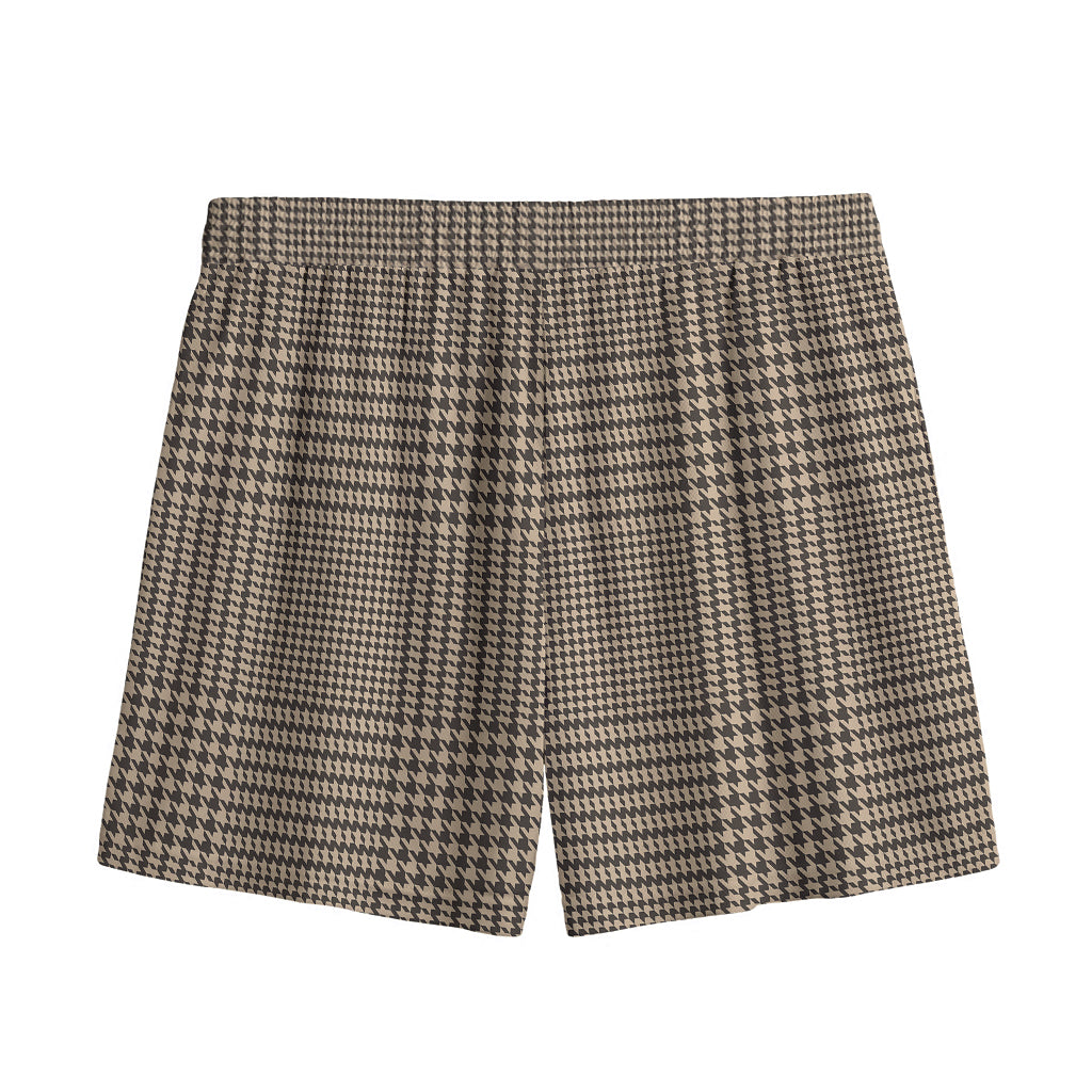 Brown And Beige Glen Plaid Print Mesh Shorts
