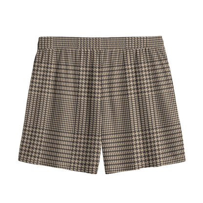 Brown And Beige Glen Plaid Print Mesh Shorts