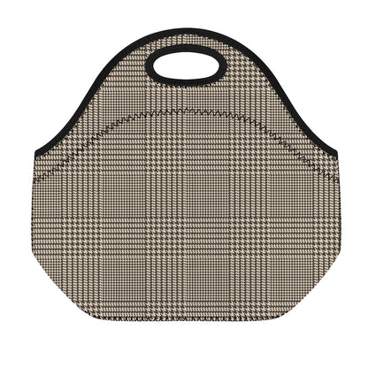 Brown And Beige Glen Plaid Print Neoprene Lunch Bag