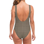 Brown And Beige Glen Plaid Print One Piece Swimsuit