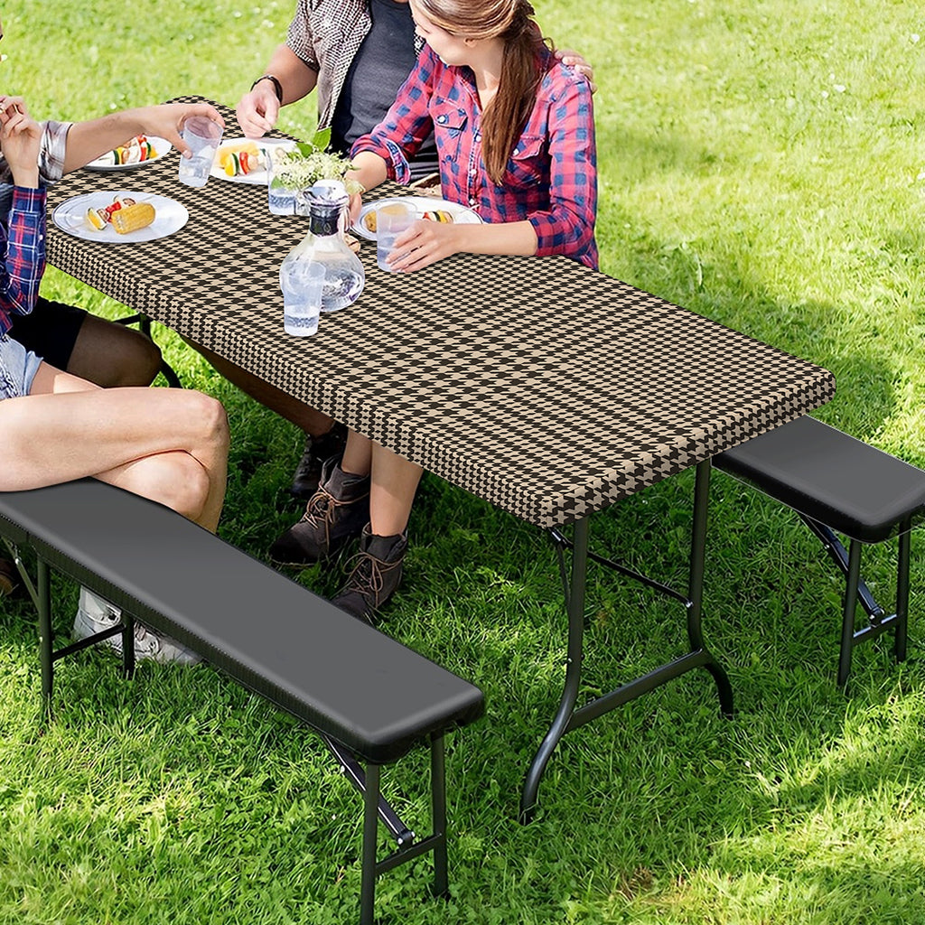 Brown And Beige Glen Plaid Print Picnic Table Cover