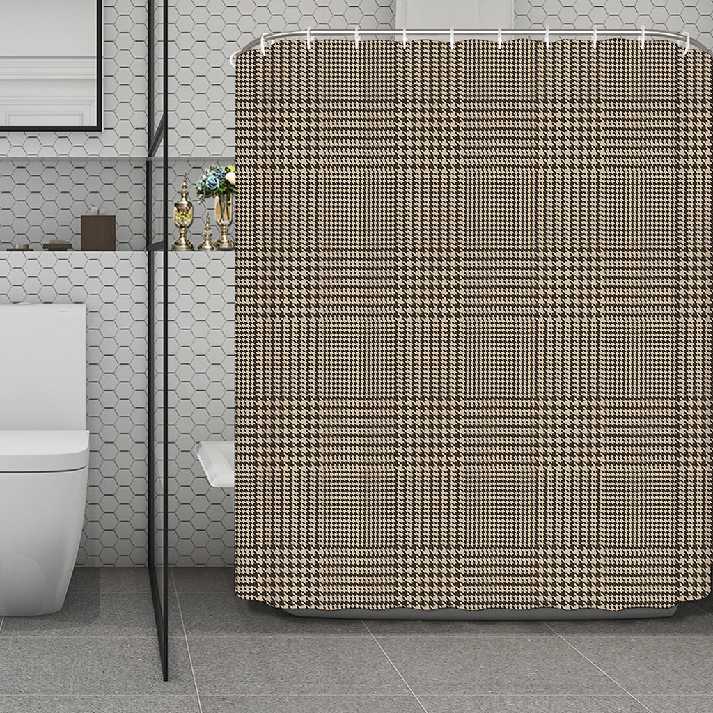 Brown And Beige Glen Plaid Print Polyester Shower Curtain