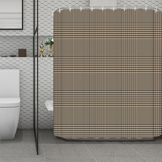 Brown And Beige Glen Plaid Print Polyester Shower Curtain