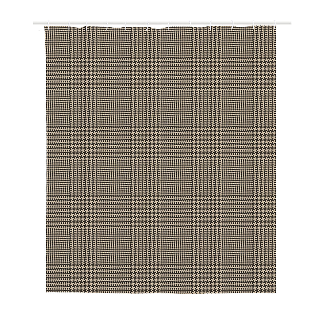 Brown And Beige Glen Plaid Print Polyester Shower Curtain