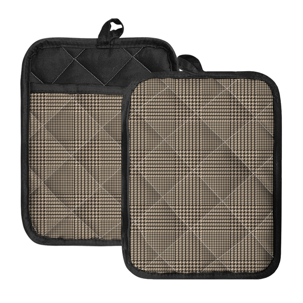 Brown And Beige Glen Plaid Print Pot Holders With Pocket
