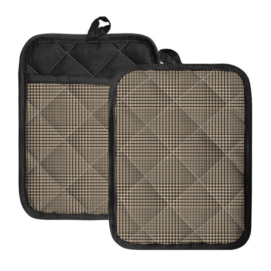 Brown And Beige Glen Plaid Print Pot Holders With Pocket