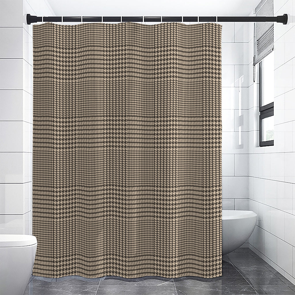 Brown And Beige Glen Plaid Print Premium Shower Curtain