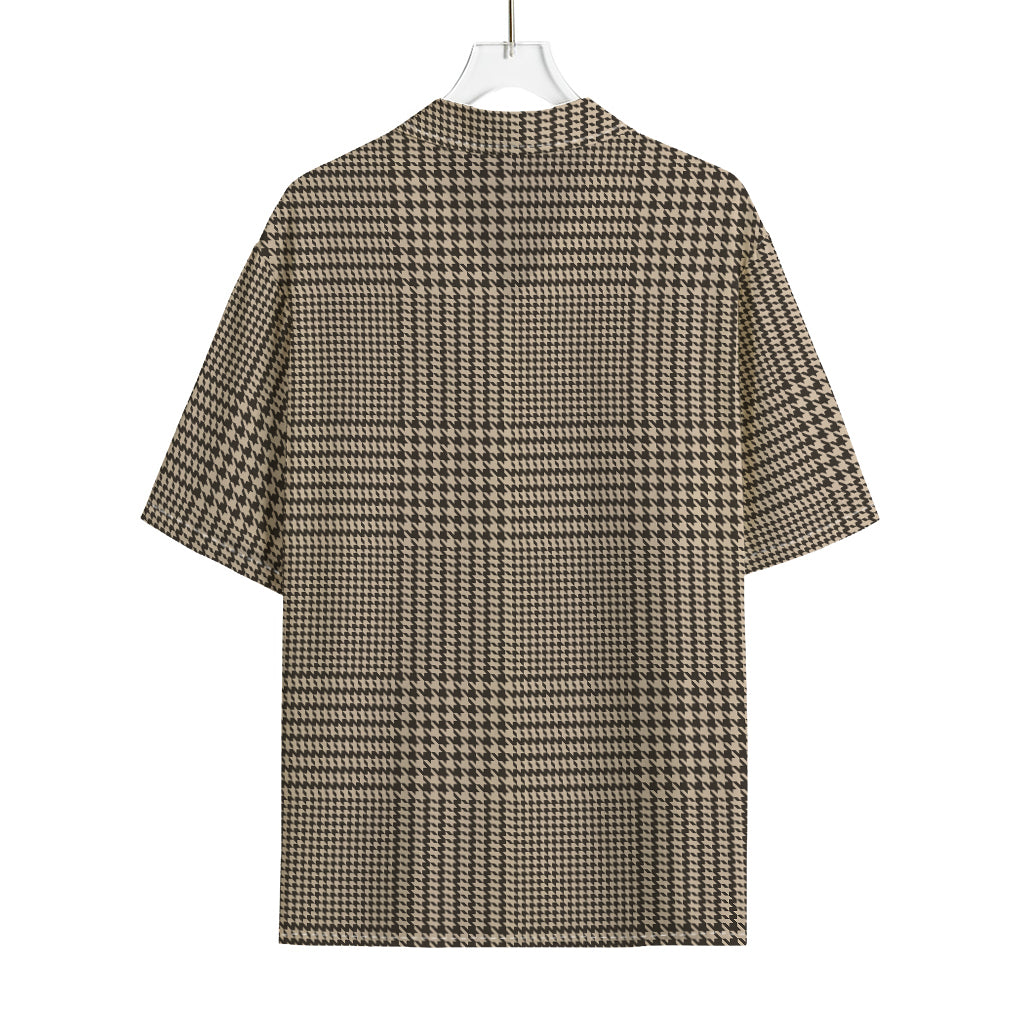 Brown And Beige Glen Plaid Print Rayon Hawaiian Shirt
