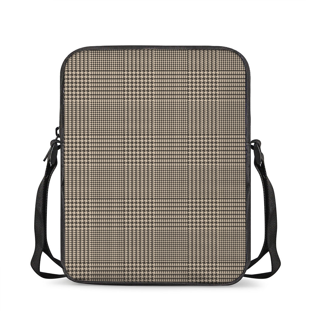 Brown And Beige Glen Plaid Print Rectangular Crossbody Bag