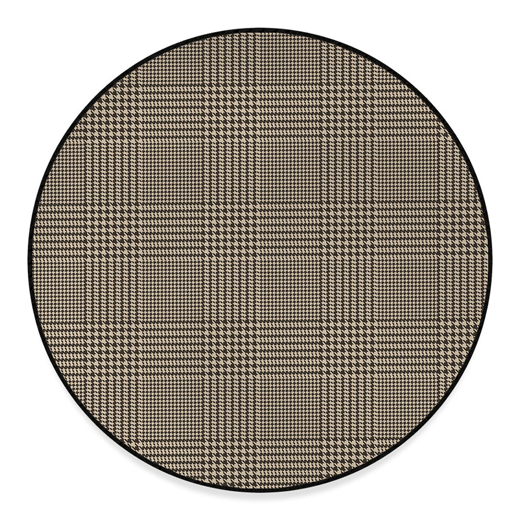 Brown And Beige Glen Plaid Print Round Floor Mat