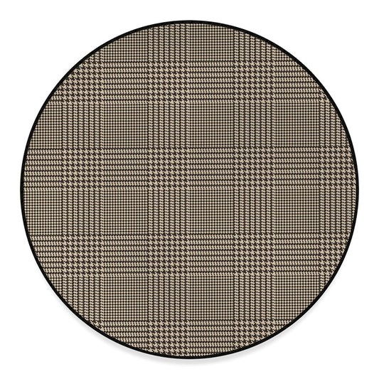Brown And Beige Glen Plaid Print Round Floor Mat