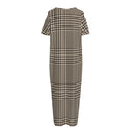Brown And Beige Glen Plaid Print Short Sleeve Long Nightdress