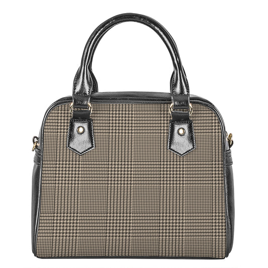 Brown And Beige Glen Plaid Print Shoulder Handbag