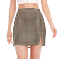 Brown And Beige Glen Plaid Print Side Slit Mini Skirt