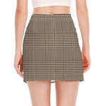 Brown And Beige Glen Plaid Print Side Slit Mini Skirt