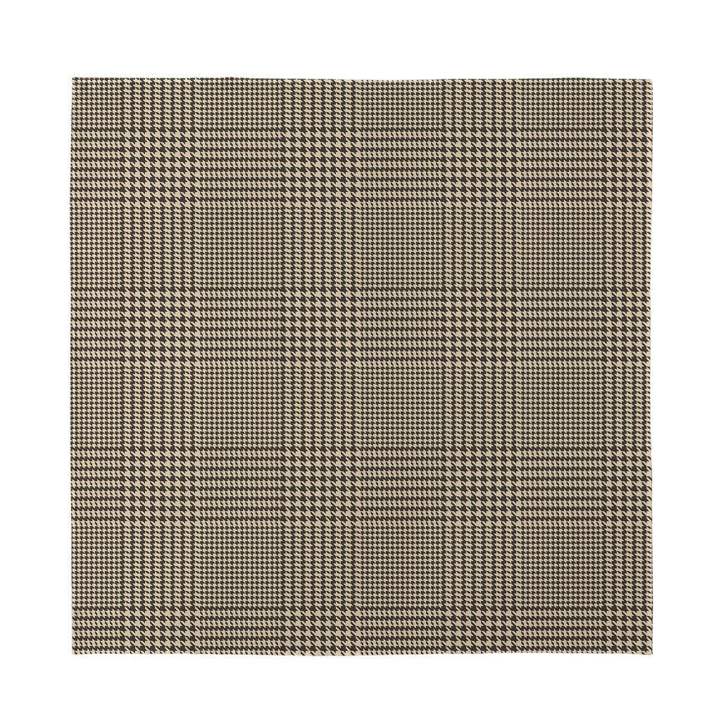 Brown And Beige Glen Plaid Print Silk Bandana