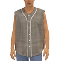 Brown And Beige Glen Plaid Print Sleeveless Baseball Jersey