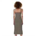 Brown And Beige Glen Plaid Print Slim Fit Midi Cami Dress