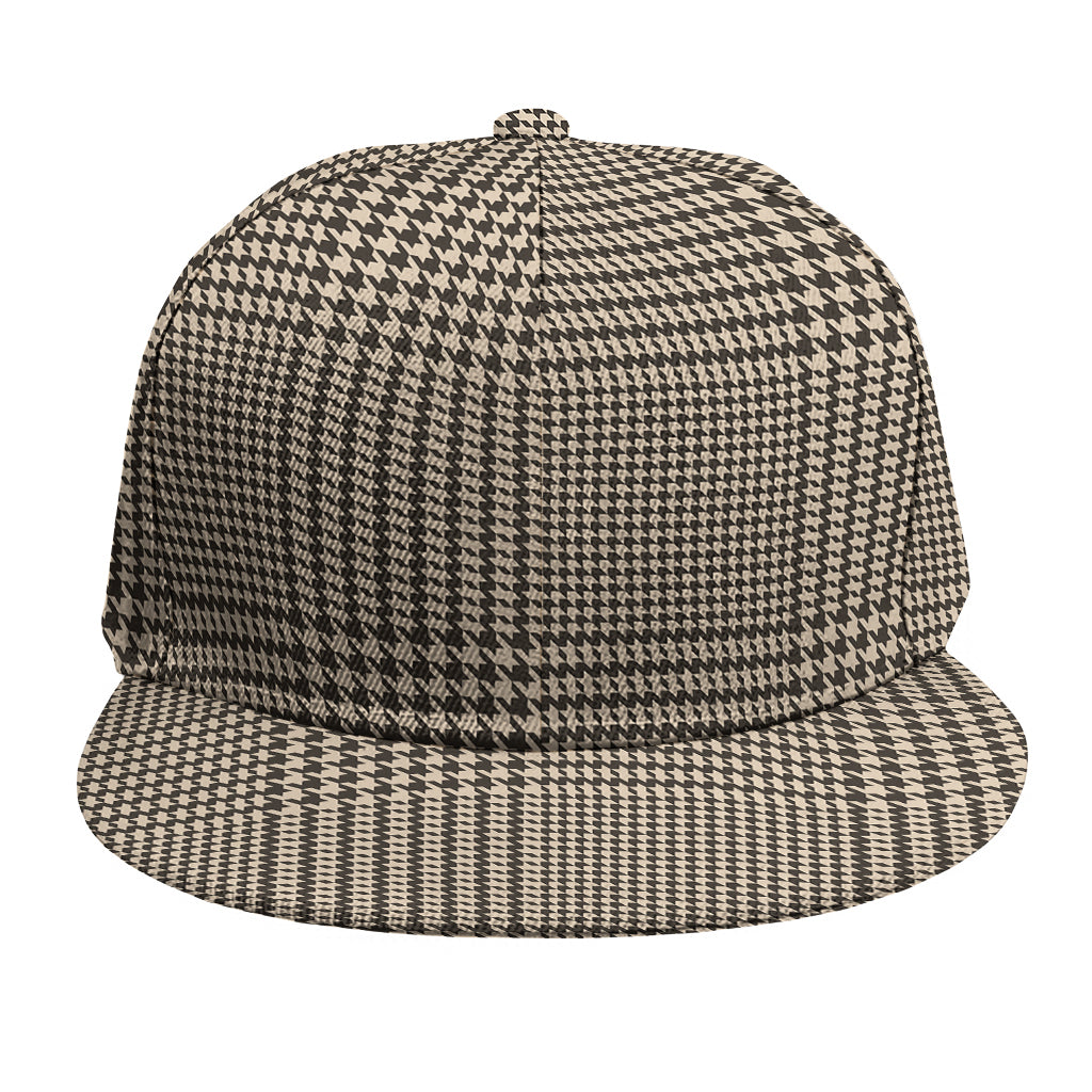 Brown And Beige Glen Plaid Print Snapback Cap