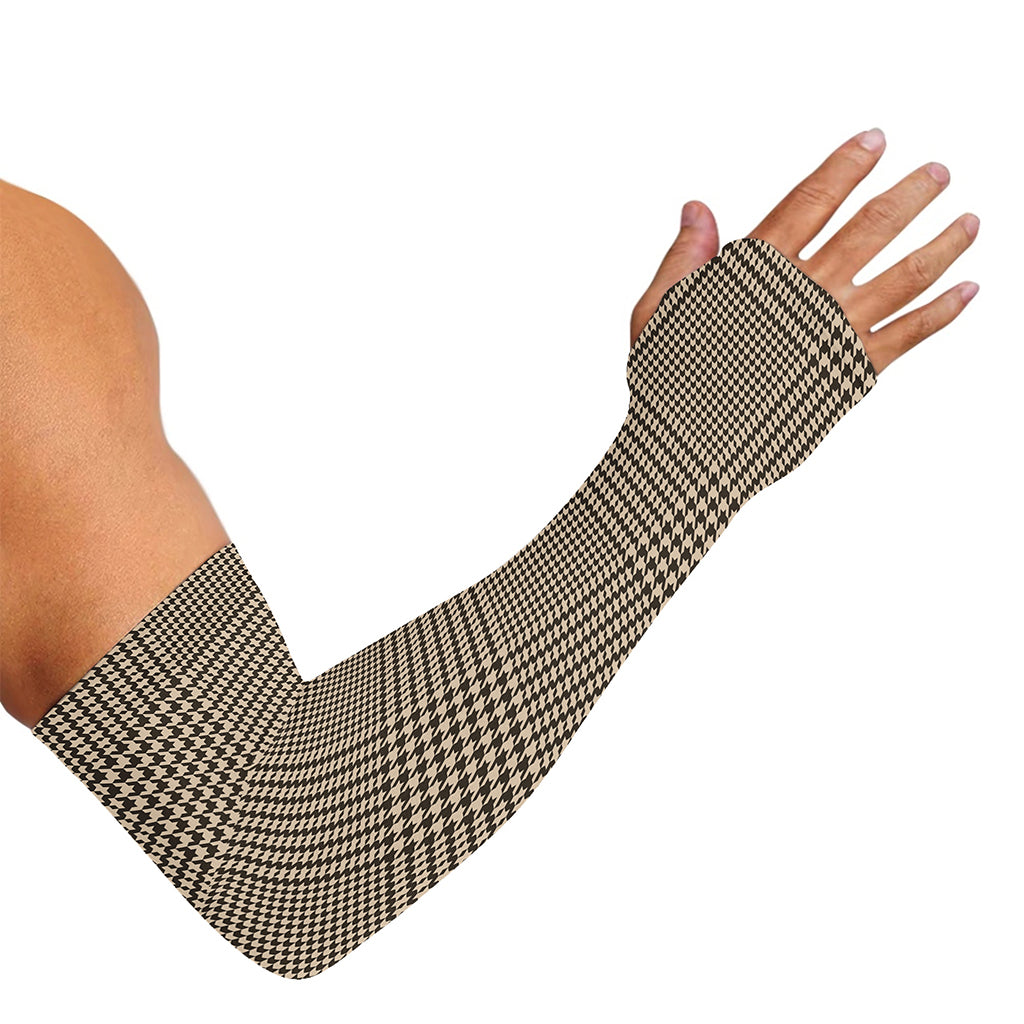 Brown And Beige Glen Plaid Print Sun Protection Arm Sleeves