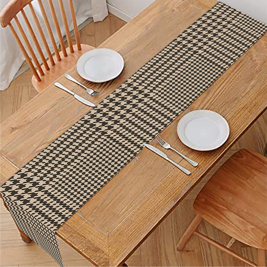 Brown And Beige Glen Plaid Print Table Runner