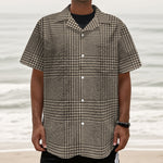 Brown And Beige Glen Plaid Print Textured Short Sleeve Shirt