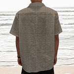 Brown And Beige Glen Plaid Print Textured Short Sleeve Shirt
