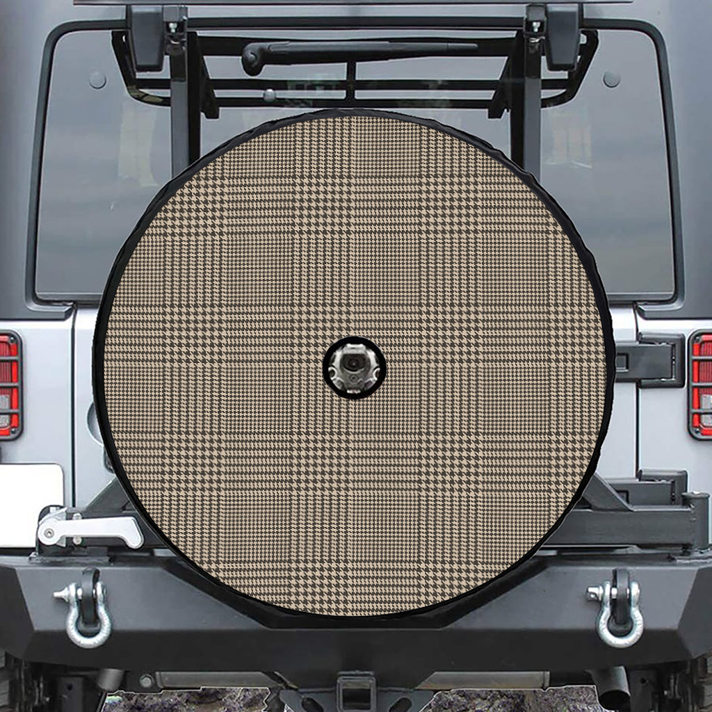 Brown And Beige Glen Plaid Print Tire Cover With Camera Hole