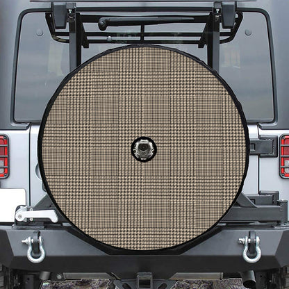 Brown And Beige Glen Plaid Print Tire Cover With Camera Hole