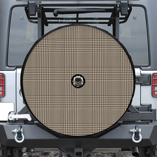Brown And Beige Glen Plaid Print Tire Cover With Camera Hole