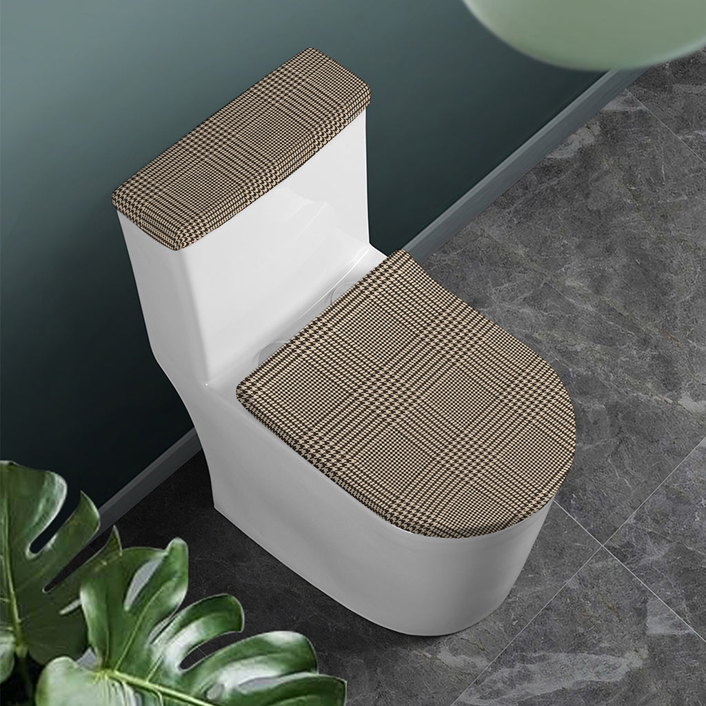 Brown And Beige Glen Plaid Print Toilet Lid And Tank Cover Set