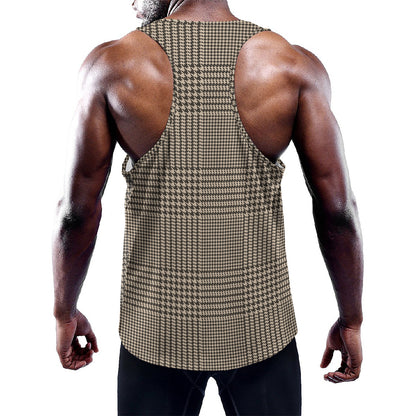 Brown And Beige Glen Plaid Print Training Tank Top