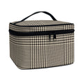 Brown And Beige Glen Plaid Print Travel Makeup Bag