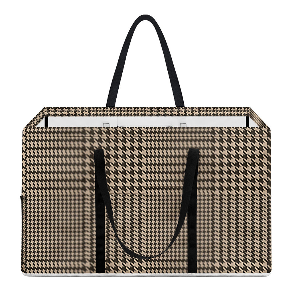 Brown And Beige Glen Plaid Print Utility Tote Bag