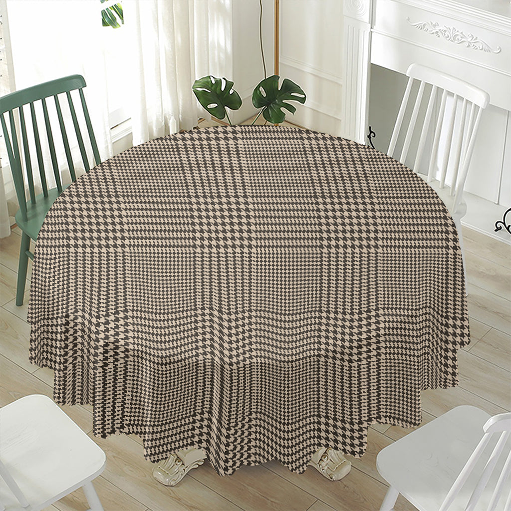 Brown And Beige Glen Plaid Print Waterproof Round Tablecloth
