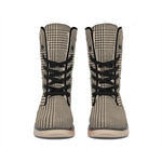 Brown And Beige Glen Plaid Print Winter Boots