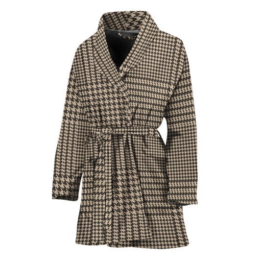 Brown And Beige Glen Plaid Print Women's Bathrobe