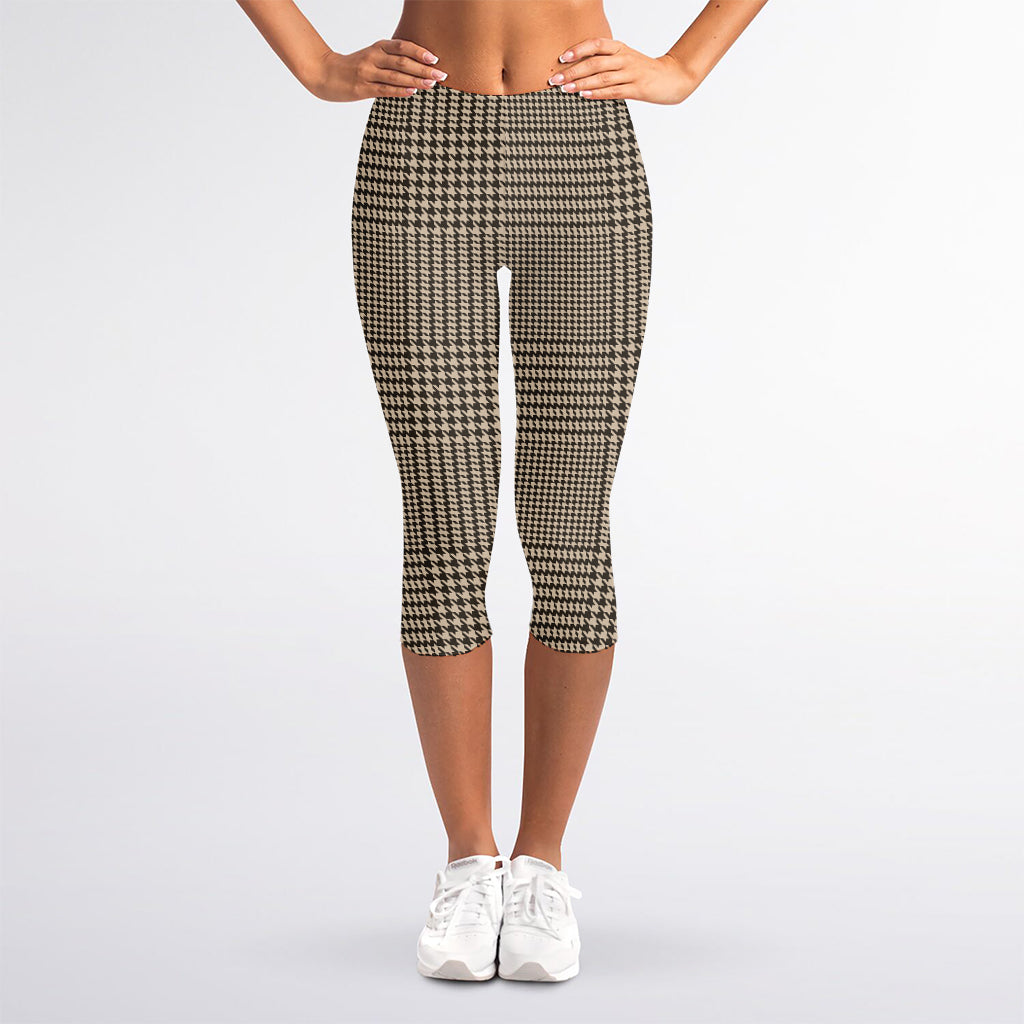 Brown And Beige Glen Plaid Print Women's Capri Leggings