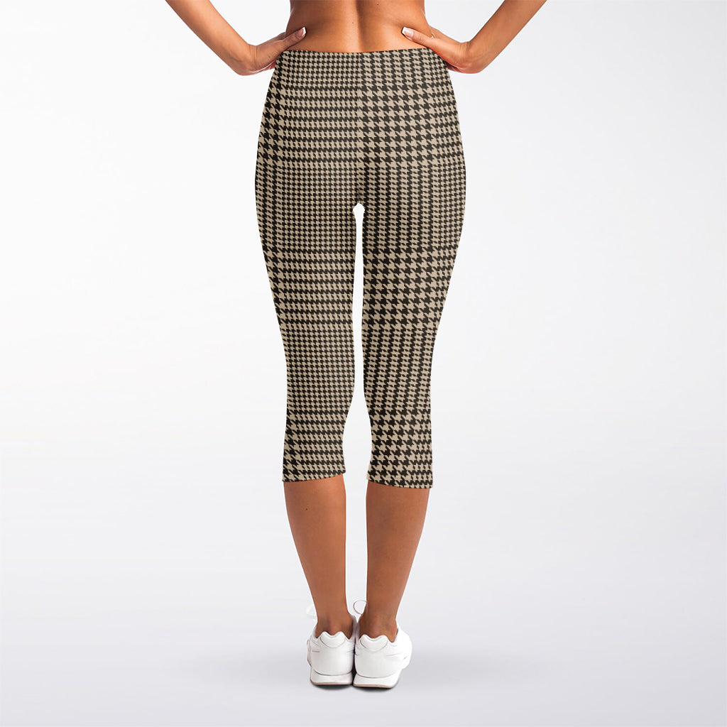 Brown And Beige Glen Plaid Print Women's Capri Leggings