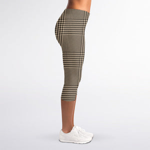 Brown And Beige Glen Plaid Print Women's Capri Leggings