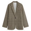 Brown And Beige Glen Plaid Print Women's Cotton Blazer