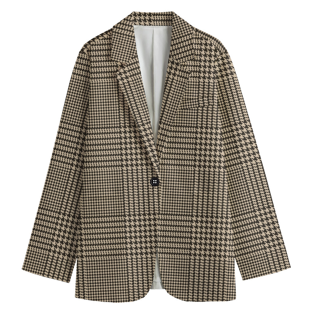 Brown And Beige Glen Plaid Print Women's Cotton Blazer