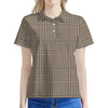 Brown And Beige Glen Plaid Print Women's Polo Shirt