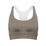 Brown And Beige Glen Plaid Print Women's Sports Bra