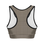 Brown And Beige Glen Plaid Print Women's Sports Bra