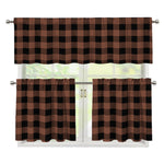 Brown And Black Buffalo Check Print 3 Piece Kitchen Curtains