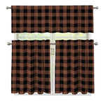 Brown And Black Buffalo Check Print 3 Piece Kitchen Curtains