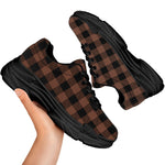 Brown And Black Buffalo Check Print Black Chunky Shoes